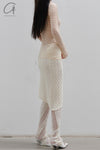 Un Morceau elastic lace oblique blooming half skirt UM231XZ11 light yellow PUM40